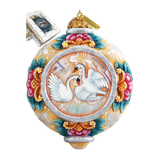 Swans Sculpted Hand-Painted Christmas Ornament by G. DeBrekht - Wildlife Holiday Decor - 6102451