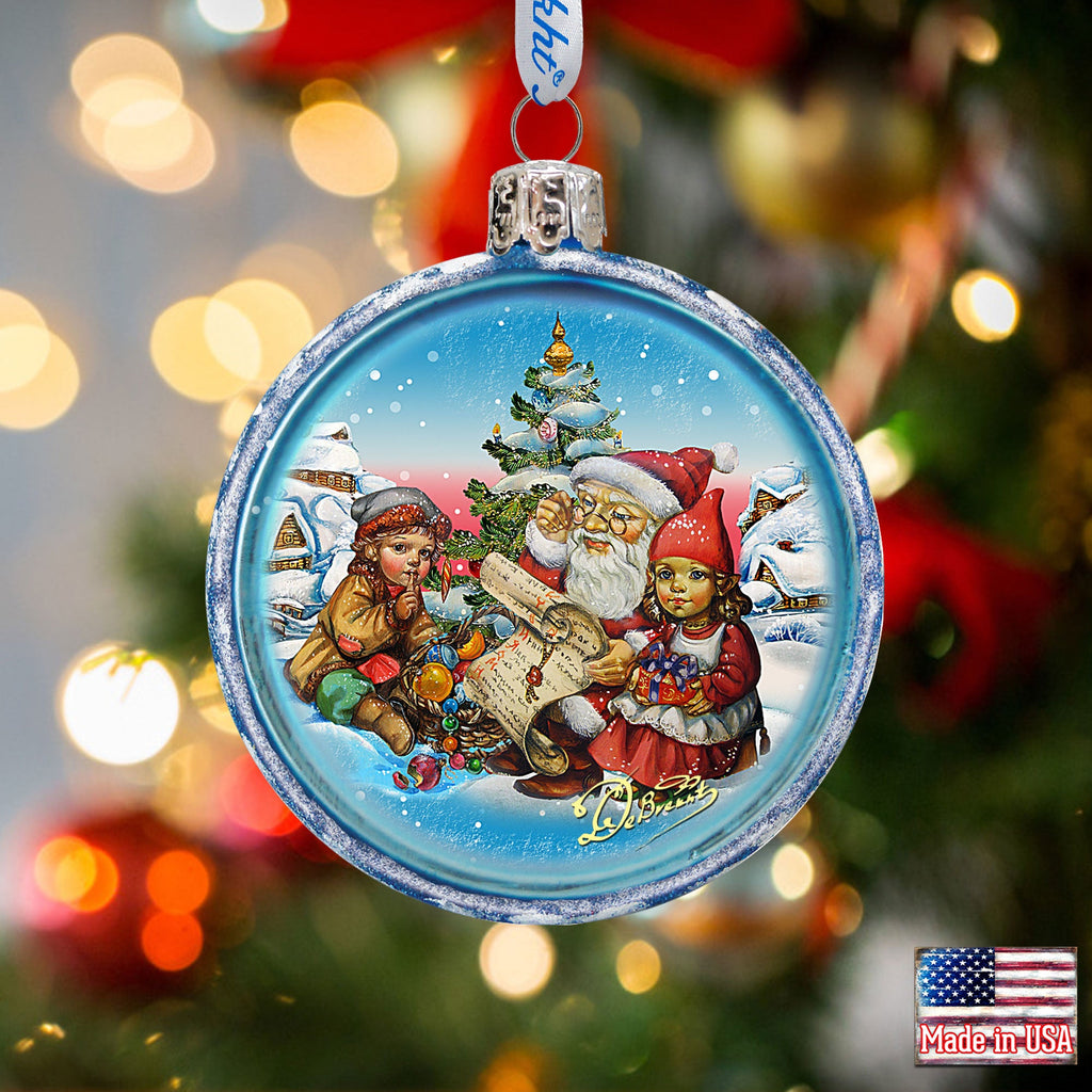 Christmas Tale Glass Ornament by G. DeBrekht - Christmas Santa Snowman Decor - 73352C