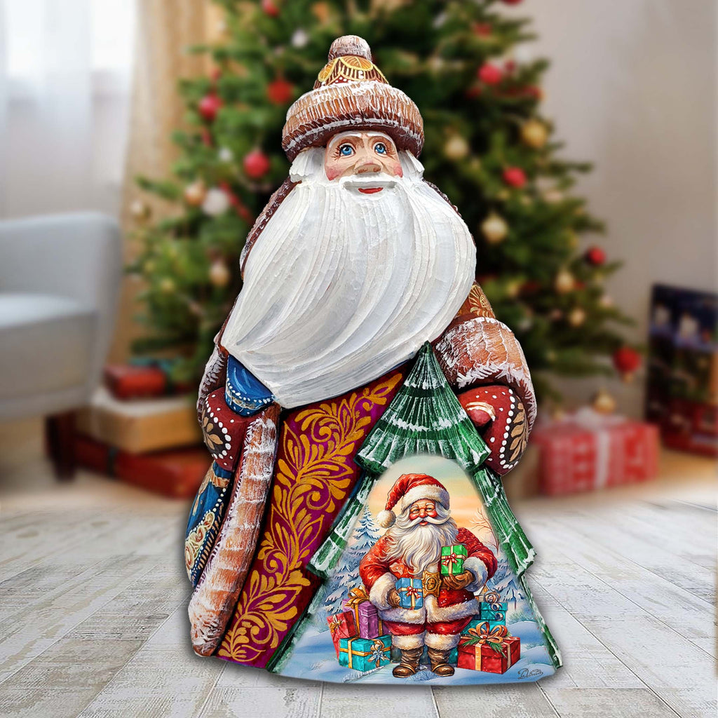 Santa with gifts Santa Hand-Painted WOODCARVED Figurine by G. DeBrekht - Christmas Santa Snowman Decor - 8208014