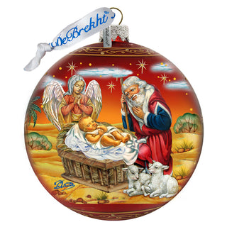 Adoration Ball in Red Glass Ornament - Limited Edition by G. Debrekht Nativity Holiday Decor - 73864R