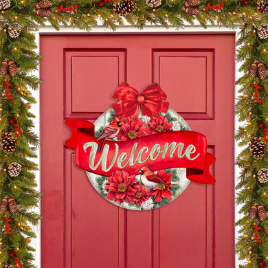 Christmas Wreath Welcome Sign Front door welcome sign Main entrance banner Welcome sign - Wooden front porch decor - 933117H