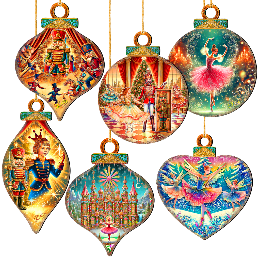 The Enchanted Nutcracker Suite Eco Wood Ornaments Set of 12 by G. DeBrekht - Christmas Décor - 8610103-S12