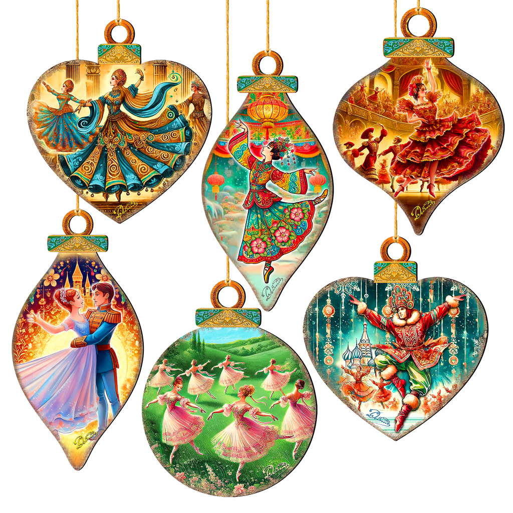 The Enchanted Nutcracker Suite Eco Wood Ornaments Set of 12 by G. DeBrekht - Christmas Décor - 8610103-S12