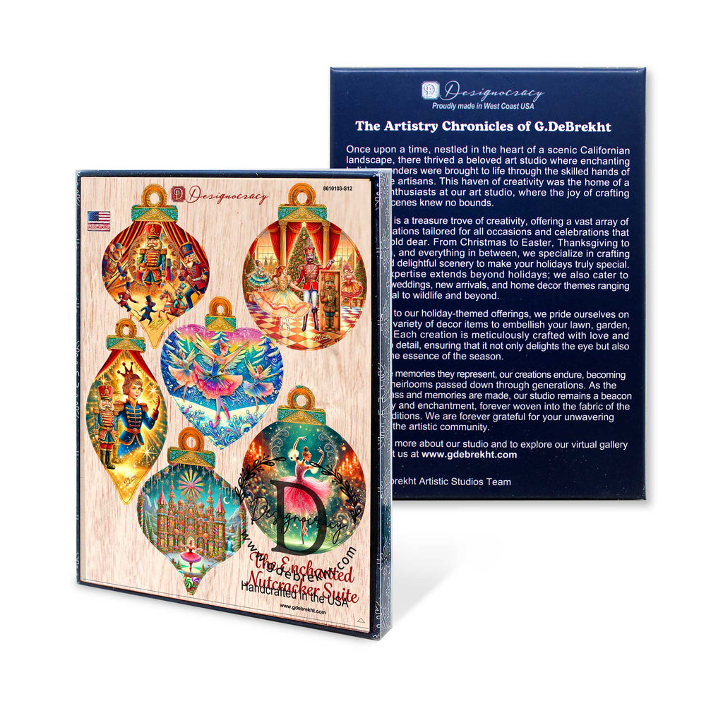 The Enchanted Nutcracker Suite Eco Wood Ornaments Set of 12 by G. DeBrekht - Christmas Décor - 8610103-S12
