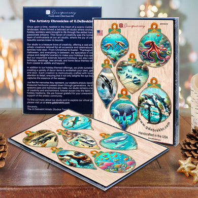 Ocean & Marine Life Eco Wood Christmas Ornaments Set of 12 – Handcrafted Coastal Décor by G.DeBrekht - 8610105-S12