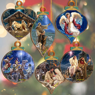 Handcrafted Christmas Ornaments Set of 6 - The Nativity Story Ornaments Set by D. Gelsinger – Nativity Holiday Decor - 8610107-S6