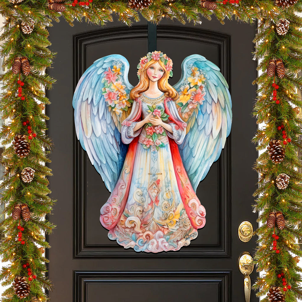 Blue Floral Angel Holiday Door Decor by G. Debrekht - Christmas Decor - 8611024H