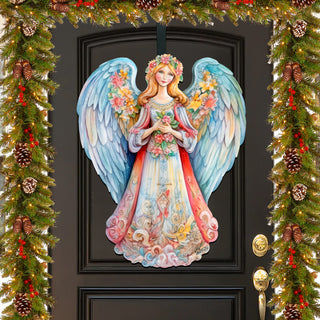 Blue Floral Angel Holiday Door Decor by G. Debrekht - Christmas Decor - 8611024H