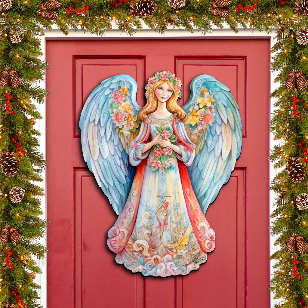 Blue Floral Angel Holiday Door Decor by G. Debrekht - Christmas Decor - 8611024H