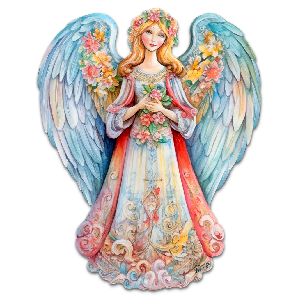 Blue Floral Angel Holiday Door Decor by G. Debrekht - Christmas Decor - 8611024H
