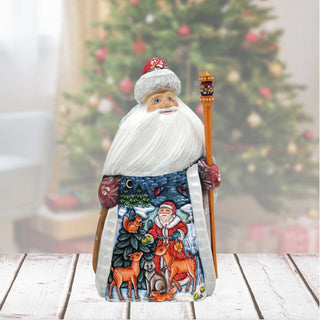 Santa the Animal Whisperer Hand-Painted WOODCARVED Figurine by G. DeBrekht - Christmas Decor - 8209011