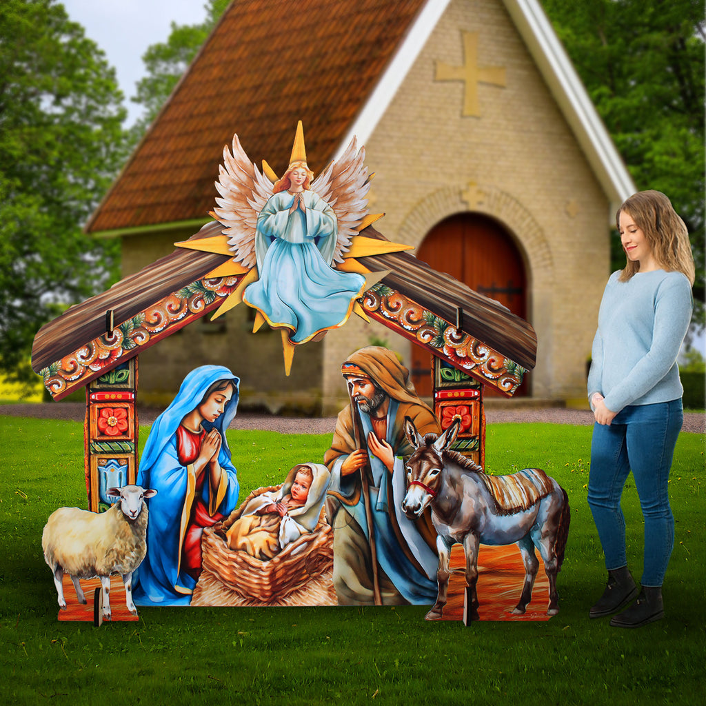 Life-Size Nativity with Manger Outdoor - 6-Piece Set – Handcrafted Christmas Yard Display by G. DeBrekht - Nativity Holiday Decor - 8621038-1F-S6-XXLG