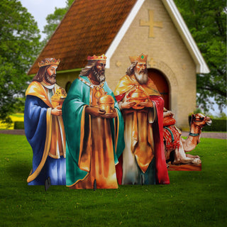 Life-Size Handcrafted Outdoor Nativity Set - Holy Family, Three Kings with Camel, and Shepherds with Ox Scenes - Christmas Yard Display by G. DeBrekht - 8621038F-XXLG