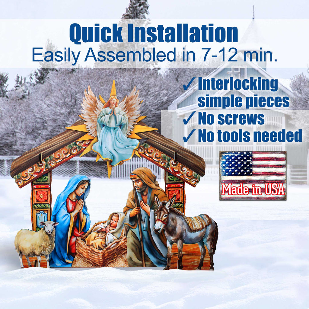 Life-Size Nativity with Manger Outdoor - 6-Piece Set – Handcrafted Christmas Yard Display by G. DeBrekht - Nativity Holiday Decor - 8621038-1F-S6-XXLG