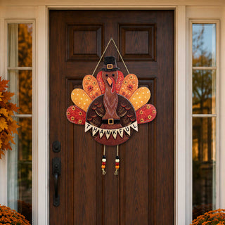 Thankful Turkey Wooden Door Hanger – Thanksgiving Fall Wall Décor – 862107H