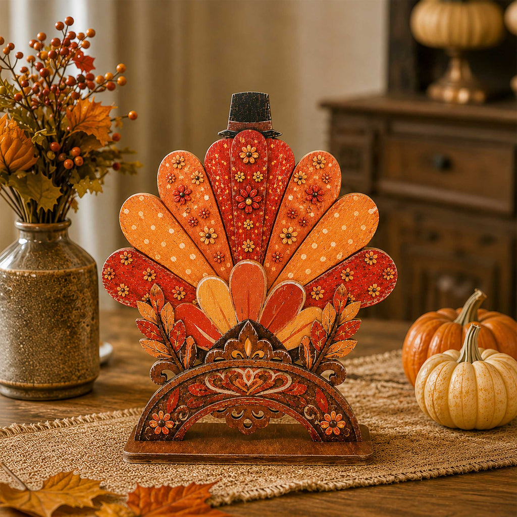 Happy Thanksgiving Turkey Wooden Tabletop Decoration – Fall Harvest Décor by G. Debrekht – 862110