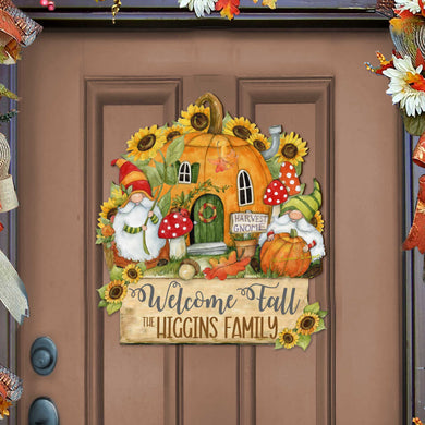 Fall Decor Personalized Harvest Welcome Sign with Last Name Cornucopia Door Decor Handmade Gift Autumn Porch Decor by Susan Winget - Thanksgiving Decor Item 8471209HC-SW