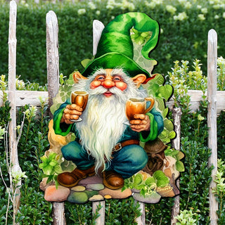 St. Patrick’s Day Gnome Door Hanger – Irish Leprechaun Green Door Decor – Handcrafted Wooden Holiday Wall Art by G. DeBrekht – 8652778H