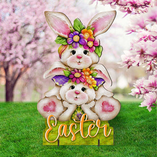 Easter Bunny Outdoor Decoration - Handcrafted Spring Yard Decor by Jamie Mills-Price - Rustic Bunny Art - 8652828F-MP