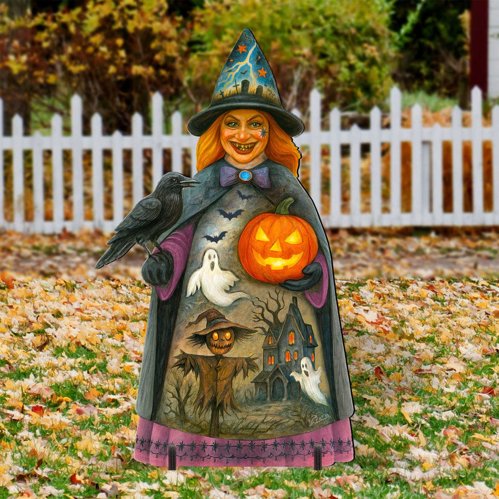 Halloween Witch Freestanding Outdoor Décor – Handcrafted Wooden Yard Display by G. DeBrekht – 8652834F