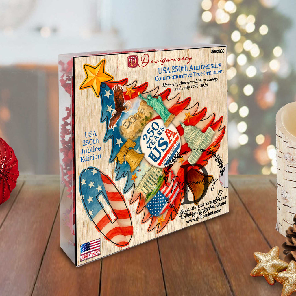 USA 250th Anniversary Tree Ornament / Tabletop Tree by G. DeBrekht - Handcrafted American Patriotic Decor – 8652839