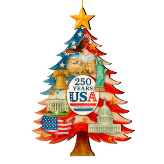 USA 250th Anniversary Tree Ornament / Tabletop Tree by G. DeBrekht - Handcrafted American Patriotic Decor – 8652839