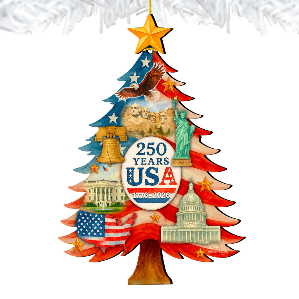 USA 250th Anniversary Tree Ornament / Tabletop Tree by G. DeBrekht - Handcrafted American Patriotic Decor – 8652839