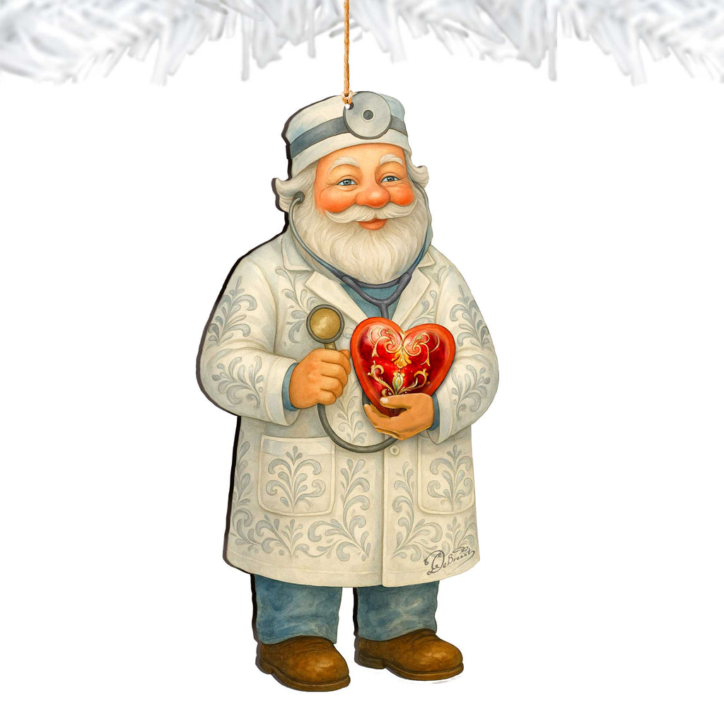 Doctor Santa Ornament – Handcrafted Wooden Christmas Tree Decoration by G. DeBrekht - Christmas Santa Snowman Decor - 8652847