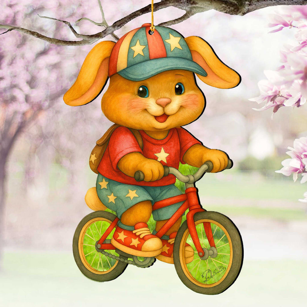 Spring Bunny Bicycle Wooden Ornaments - Easter Spring Decoration - Easter Gift by G. Debrekht - 8652851