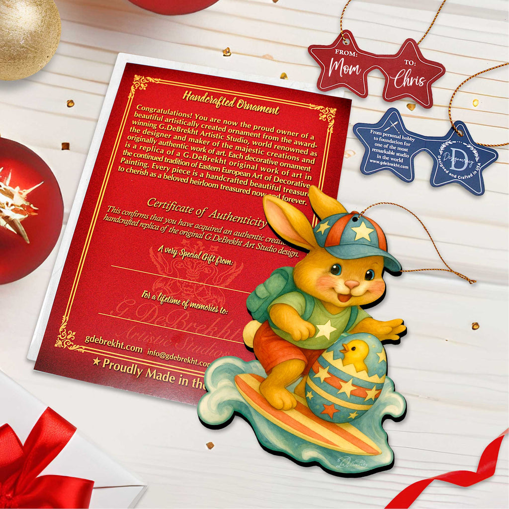 Surfing Bunny Easter Wooden Ornaments - Easter Spring Decoration - Easter Gift by G. Debrekht - 8652852