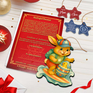 Surfing Bunny Easter Wooden Ornaments - Easter Spring Decoration - Easter Gift by G. Debrekht - 8652852