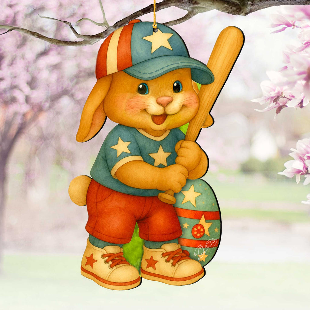 Baseball Bunny Wooden Ornaments - Easter Spring Decoration - Easter Gift by G. Debrekht - 8652854