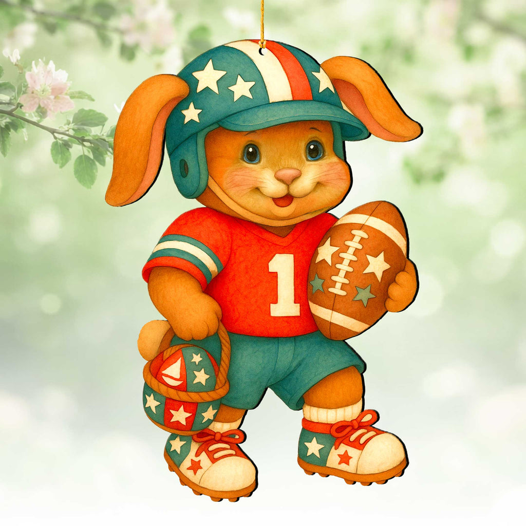 Football Bunny Wooden Ornaments - Easter Spring Decoration - Easter Gift by G. Debrekht - 8652855
