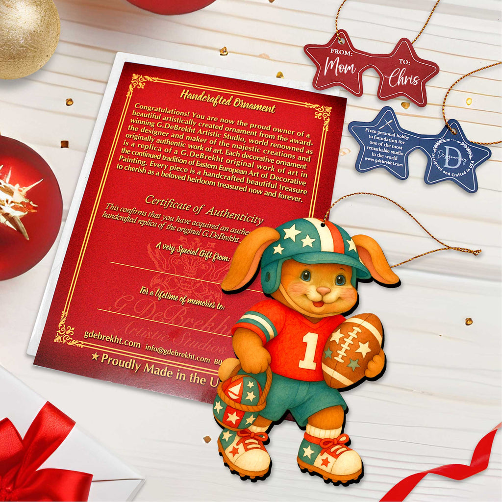 Football Bunny Wooden Ornaments - Easter Spring Decoration - Easter Gift by G. Debrekht - 8652855