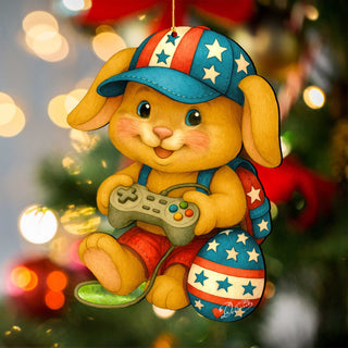 Patriotic Bunny Gamer Wooden Ornaments - Easter Spring Decoration - Easter Gift by G. Debrekht - 8652856
