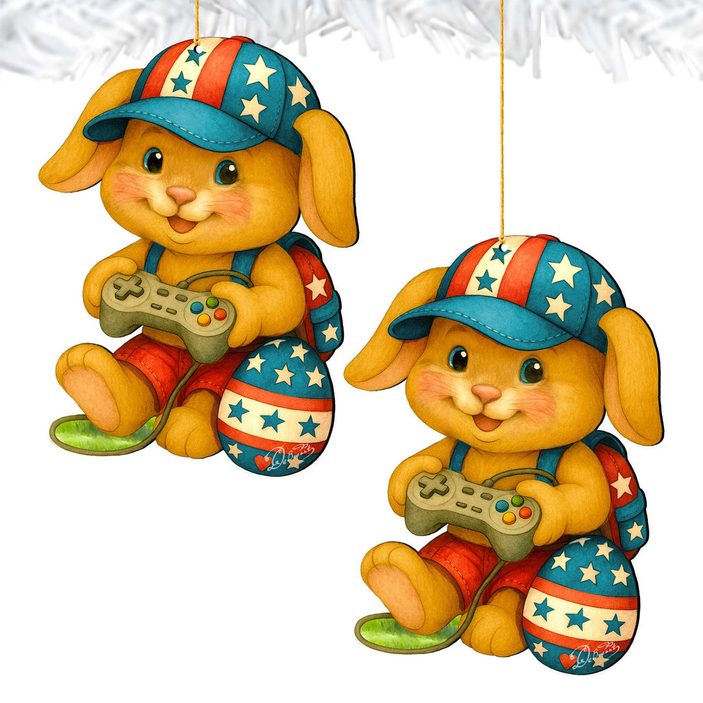 Patriotic Bunny Gamer Wooden Ornaments - Easter Spring Decoration - Easter Gift by G. Debrekht - 8652856