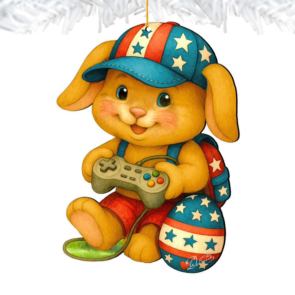 Patriotic Bunny Gamer Wooden Ornaments - Easter Spring Decoration - Easter Gift by G. Debrekht - 8652856