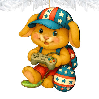 Patriotic Bunny Gamer Wooden Ornaments - Easter Spring Decoration - Easter Gift by G. Debrekht - 8652856