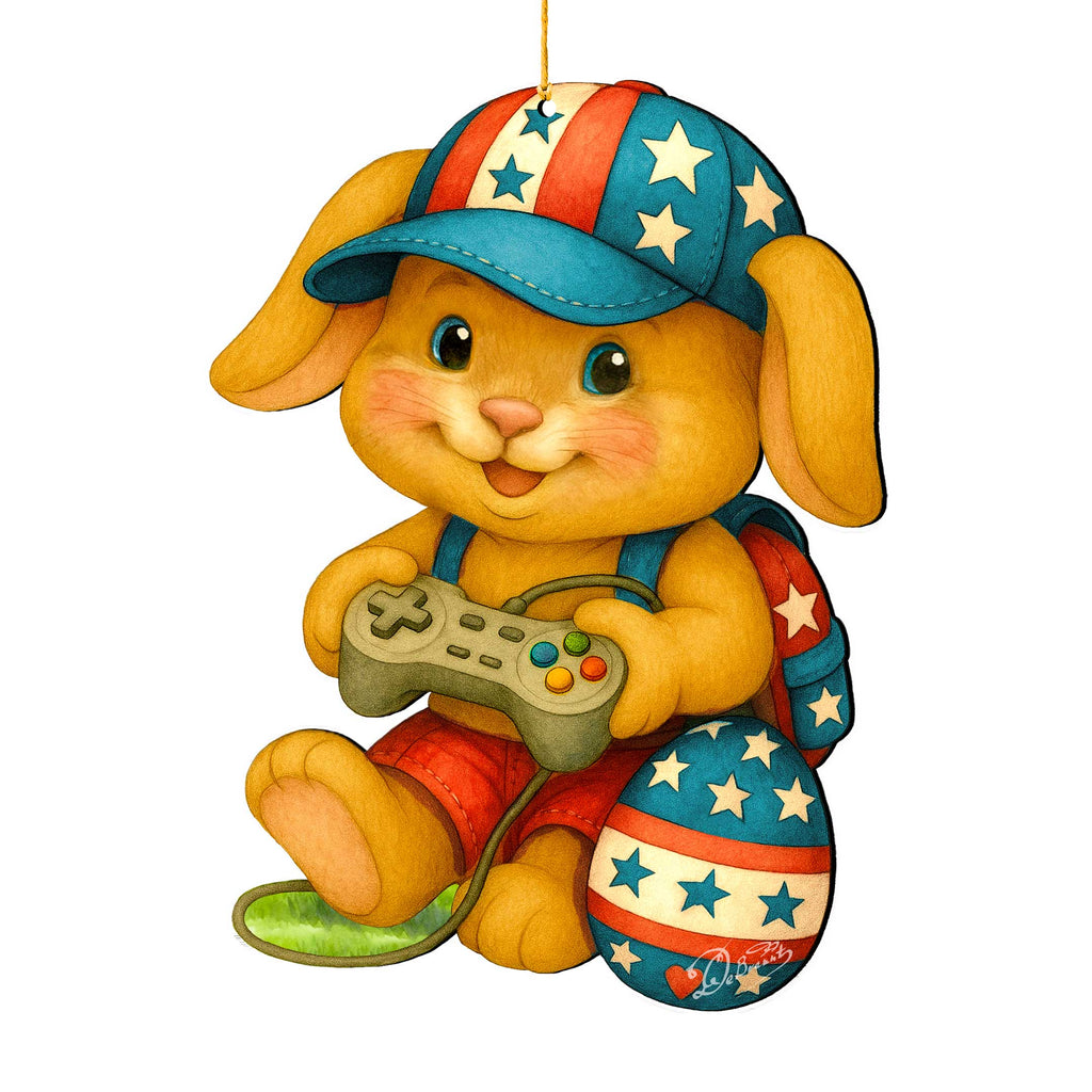 Patriotic Bunny Gamer Wooden Ornaments - Easter Spring Decoration - Easter Gift by G. Debrekht - 8652856