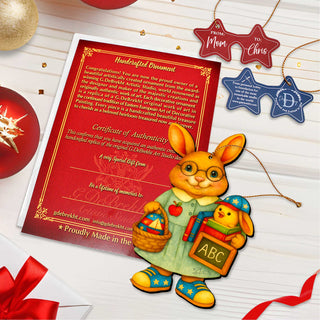 Patriotic Teacher Bunny Wooden Ornament – Handcrafted Wooden Americana Easter Décor by G. Debrekht - 8652858