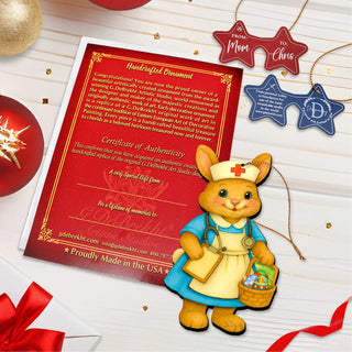 Nurse Bunny Easter Wooden Ornament – Handcrafted Wooden Americana Easter Décor by G. Debrekht - 8652859