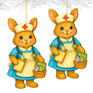 Nurse Bunny Easter Wooden Ornament – Handcrafted Wooden Americana Easter Décor by G. Debrekht - 8652859