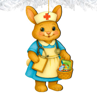 Nurse Bunny Easter Wooden Ornament – Handcrafted Wooden Americana Easter Décor by G. Debrekht - 8652859