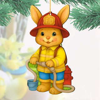 Firefighter Bunny Easter Wooden Ornament – Handcrafted Wooden Americana Easter Décor by G. Debrekht - 8652860