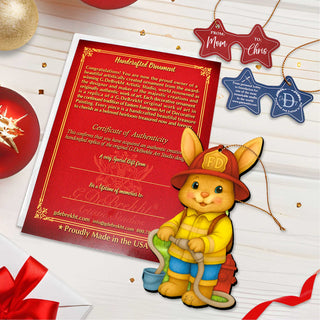 Firefighter Bunny Easter Wooden Ornament – Handcrafted Wooden Americana Easter Décor by G. Debrekht - 8652860