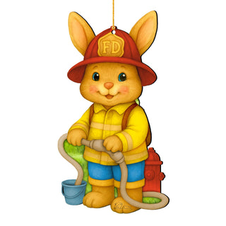 Firefighter Bunny Easter Wooden Ornament – Handcrafted Wooden Americana Easter Décor by G. Debrekht - 8652860