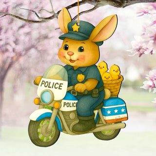 Police Officer Bunny Easter Wooden Ornament – Handcrafted Wooden Americana Easter Décor by G. Debrekht - 8652861