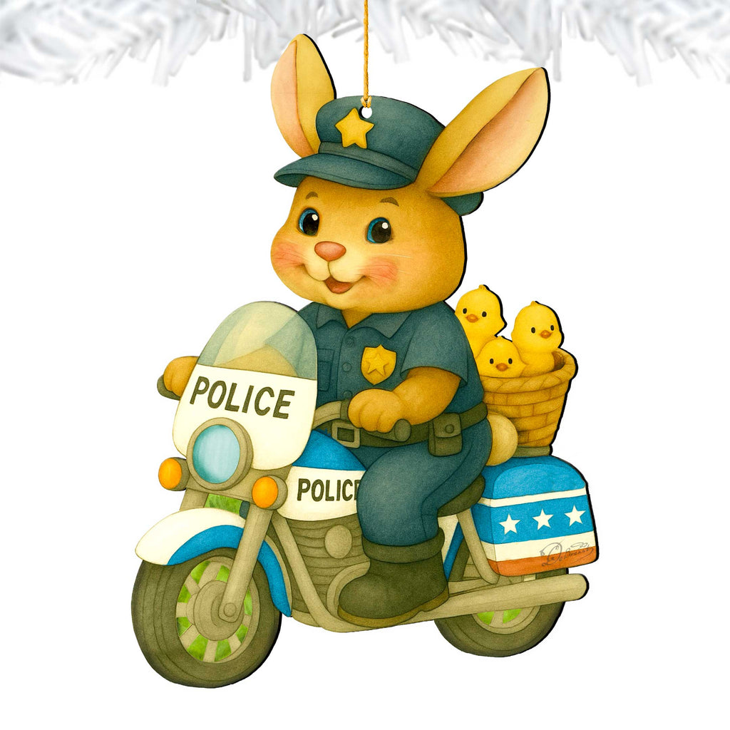 Police Officer Bunny Easter Wooden Ornament – Handcrafted Wooden Americana Easter Décor by G. Debrekht - 8652861
