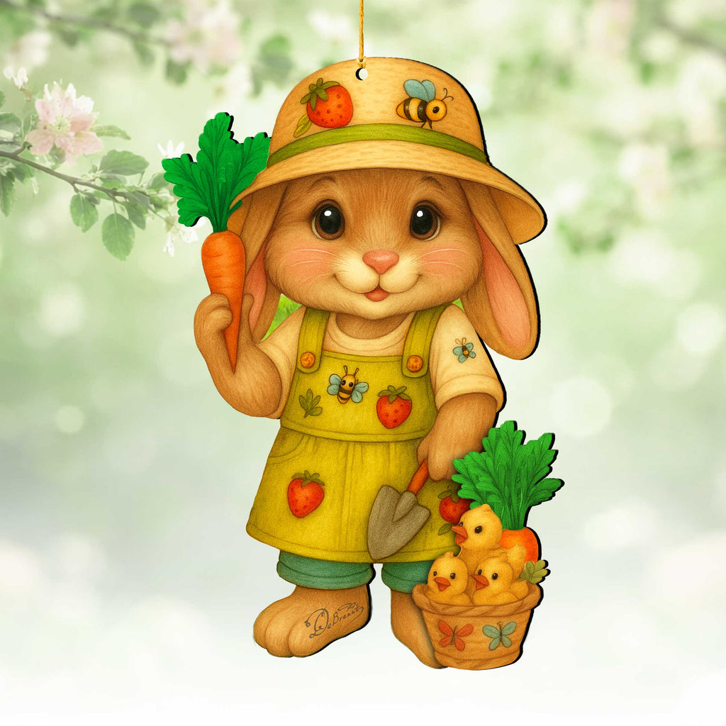 Gardener Bunny Easter Wooden Ornament – Handcrafted Wooden Americana Easter Décor by G. Debrekht - 8652862