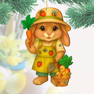 Gardener Bunny Easter Wooden Ornament – Handcrafted Wooden Americana Easter Décor by G. Debrekht - 8652862